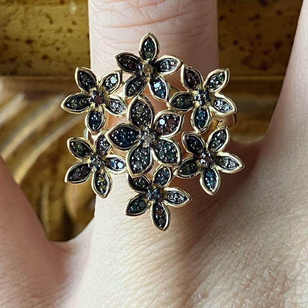 Natural Diamond Sterling Silver Cocktail Ring Size 6